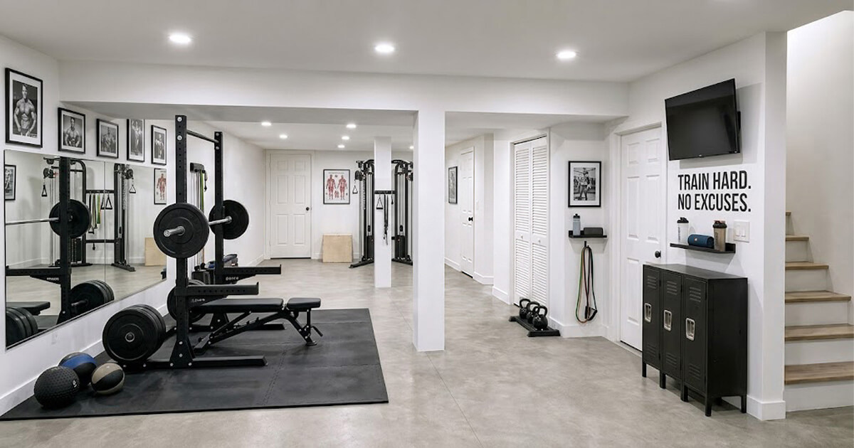 Finished basement home gym