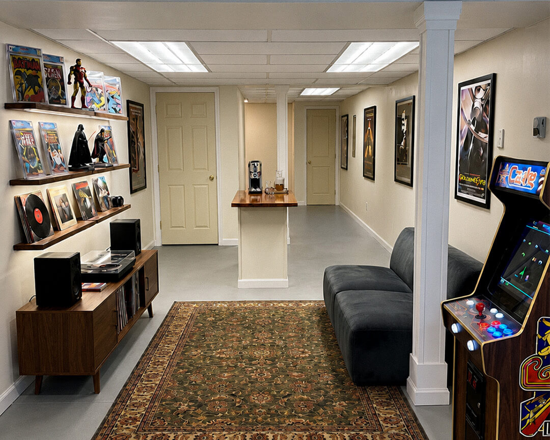 Cozy finished basement family room