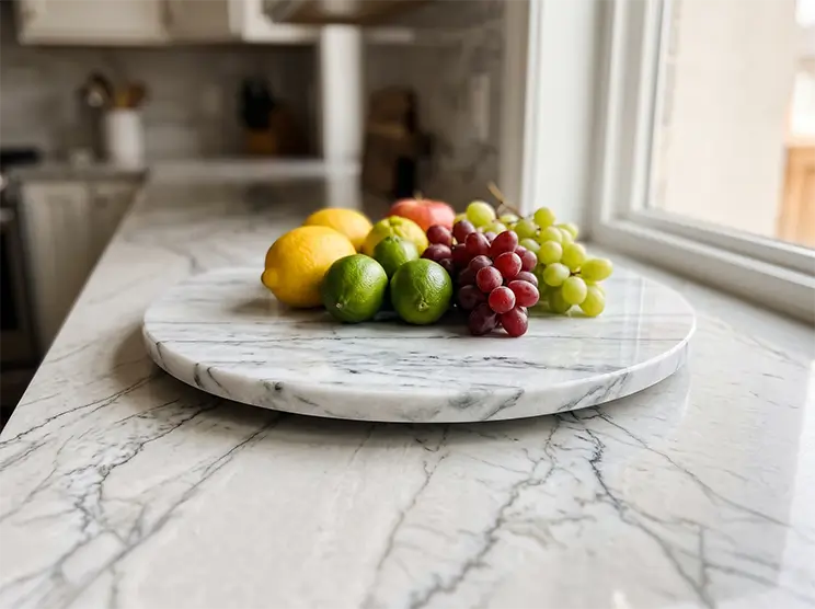 The Lofty Built team finishing a stone countertop