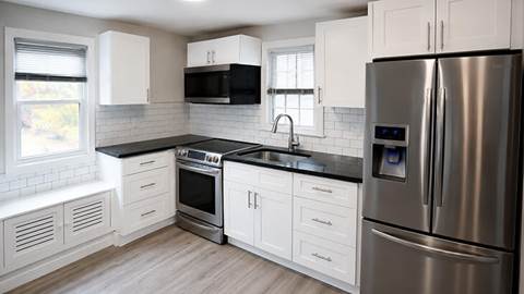 After: Attleboro, MA $10K Kitchen Refresh with new Shaker cabinets and stone countertop